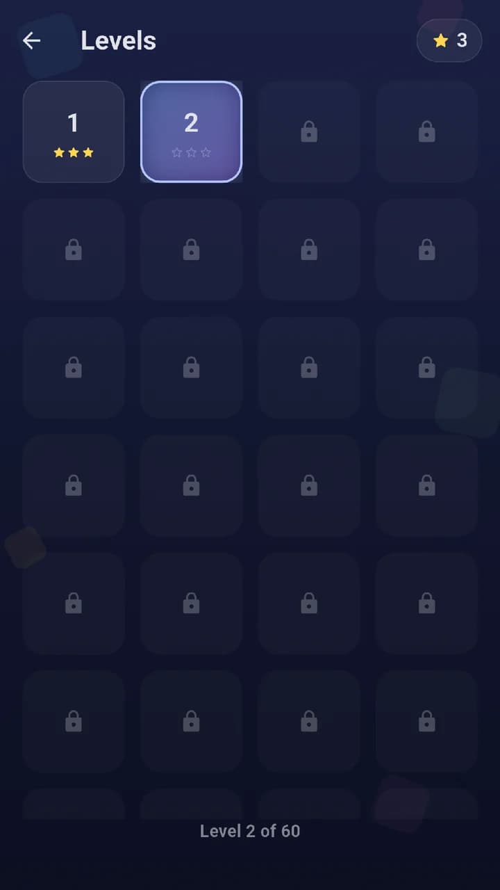 Block Rush level select with star ratings
