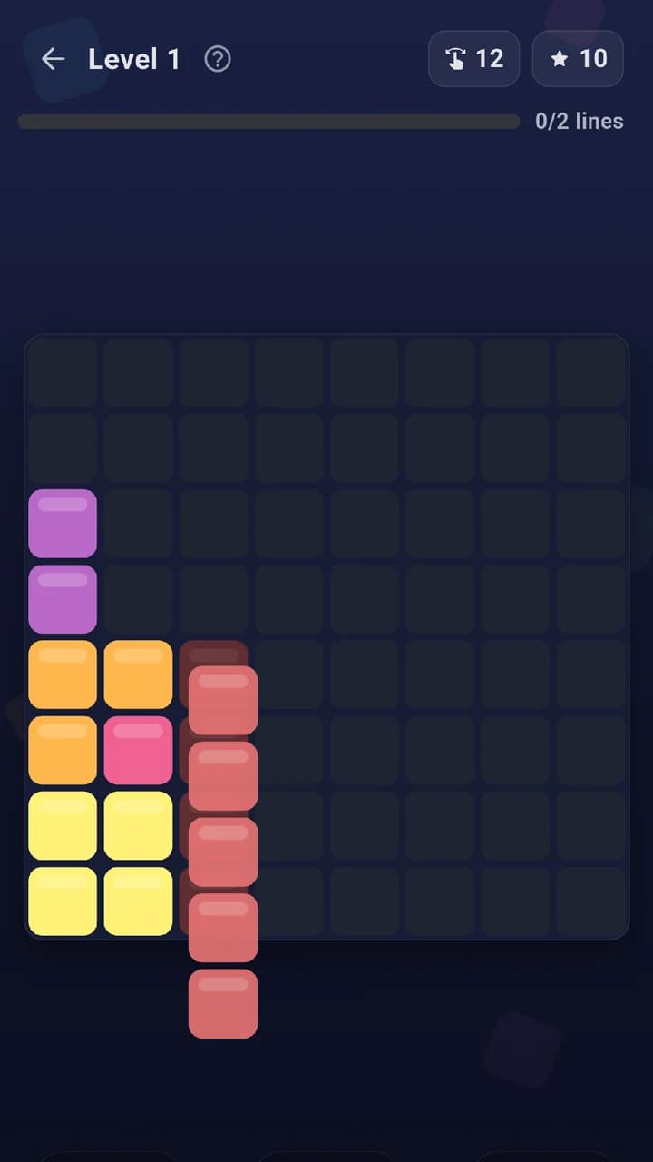 Block Rush level in progress on the 8x8 board